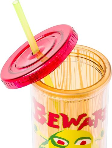 Silver Buffalo NBC Universal Shrek Beware Ogre Plastic Tall Cold Cup with Lid and Reusable Straw, 20 Ounces in Saudi Arabia