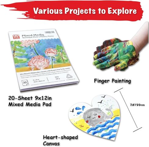 مجموعة طلاء للأطفال قابلة للغسل مكونة من 25 قطعة من OAT ART STUDIO مع دهانات قابلة للغسل، وفرش فنان وأنسجة، ولوحة ألوان، وملابس أطفال، ووسادة وسائط مختلطة، وقماش على شكل قلب in Kuwait