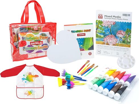 مجموعة طلاء للأطفال قابلة للغسل مكونة من 25 قطعة من OAT ART STUDIO مع دهانات قابلة للغسل، وفرش فنان وأنسجة، ولوحة ألوان، وملابس أطفال، ووسادة وسائط مختلطة، وقماش على شكل قلب in Kuwait