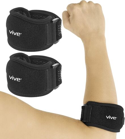 Vive Tennis Elbow Brace للرجال والنساء 2 Pack - دعامة الكوع لالتهاب الأوتار لالتهاب الجراب ومرفق لاعبي الغولف والتهاب اللقيمة الوسطي والتهاب المفاصل وتخفيف الألم - شريط دعم الذراع، تخفيف آلام الساعد قابل للتعديل (أسود) in Kuwait