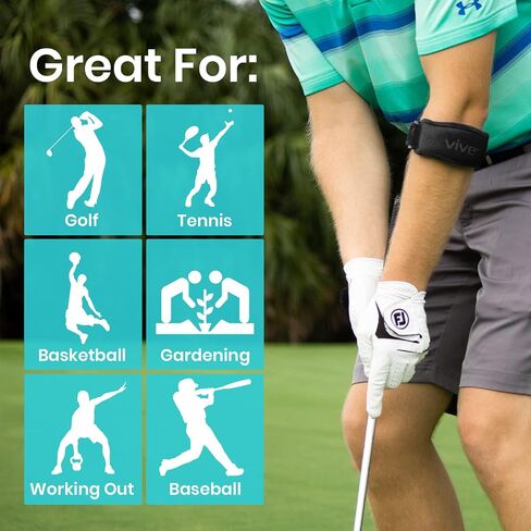 Vive Tennis Elbow Brace للرجال والنساء 2 Pack - دعامة الكوع لالتهاب الأوتار لالتهاب الجراب ومرفق لاعبي الغولف والتهاب اللقيمة الوسطي والتهاب المفاصل وتخفيف الألم - شريط دعم الذراع، تخفيف آلام الساعد قابل للتعديل (أسود) in Kuwait