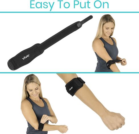 Vive Tennis Elbow Brace للرجال والنساء 2 Pack - دعامة الكوع لالتهاب الأوتار لالتهاب الجراب ومرفق لاعبي الغولف والتهاب اللقيمة الوسطي والتهاب المفاصل وتخفيف الألم - شريط دعم الذراع، تخفيف آلام الساعد قابل للتعديل (أسود) in Kuwait