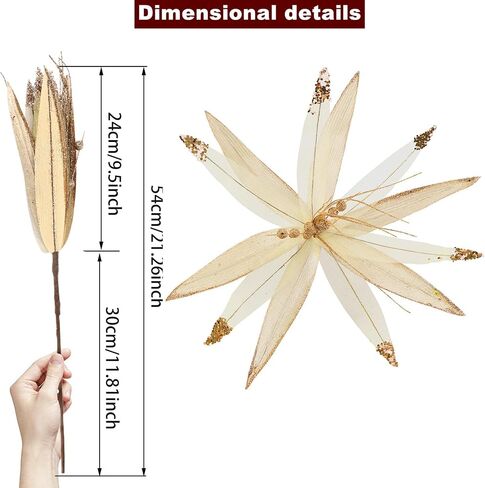4Pcs Large Poinsettias for Christmas Tree,16inch Large Poinsettias Artificial Christmas Flowers Picks with Long Stems for Xmas Tree Party Holiday Wedding Decorations (Champagne) in Saudi Arabia