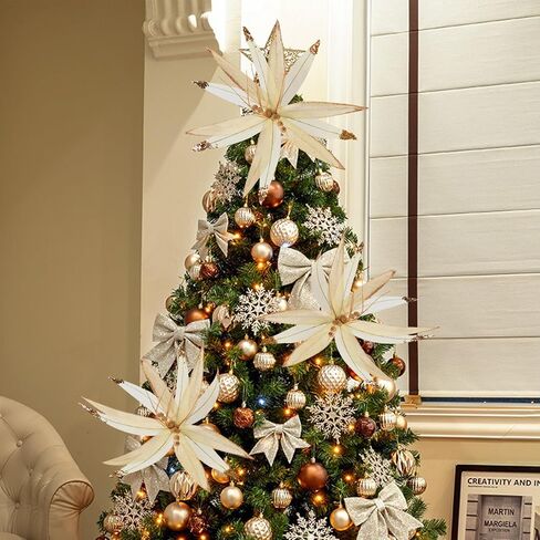 4Pcs Large Poinsettias for Christmas Tree,16inch Large Poinsettias Artificial Christmas Flowers Picks with Long Stems for Xmas Tree Party Holiday Wedding Decorations (Champagne) in Saudi Arabia