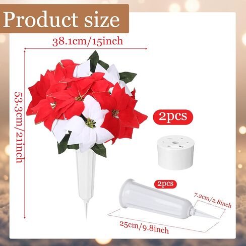 مجموعتان من زهور عيد الميلاد الاصطناعية لتزيين القبر مع مزهرية للمقبرة، زهور تذكارية مخملية صناعية لشواهد القبور، ترتيبات الزهور الحمراء البيضاء والديكور للخارج in Kuwait