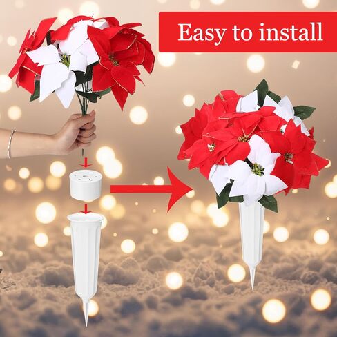 مجموعتان من زهور عيد الميلاد الاصطناعية لتزيين القبر مع مزهرية للمقبرة، زهور تذكارية مخملية صناعية لشواهد القبور، ترتيبات الزهور الحمراء البيضاء والديكور للخارج in Kuwait