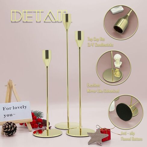3Pcs Matte Black Candlestick Holders Set Fit 3/4" Tall Taper Candle Home Decorative Table Centerpieces for Family Dinning, Party Decoration in Saudi Arabia