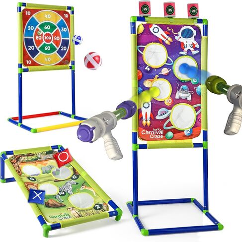 Carnival Games for Kids - Yard Games Include: Ring Toss, Beanbag, Ball Shooting Target Game, Ladder Toss, Darts Board, Tic Tac Toe, Birthday Party Activities, Portable Backyard Outdoor Games for Kids in Saudi Arabia
