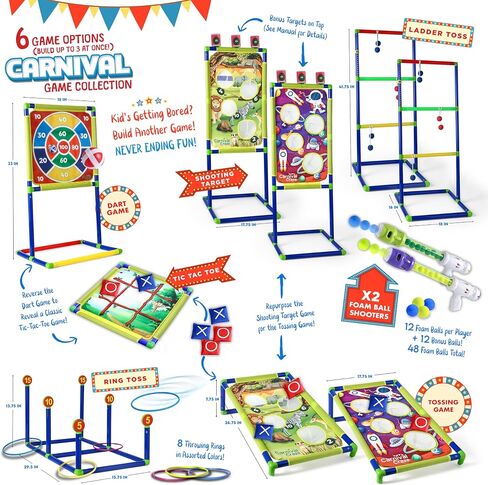 Carnival Games for Kids - Yard Games Include: Ring Toss, Beanbag, Ball Shooting Target Game, Ladder Toss, Darts Board, Tic Tac Toe, Birthday Party Activities, Portable Backyard Outdoor Games for Kids in Saudi Arabia