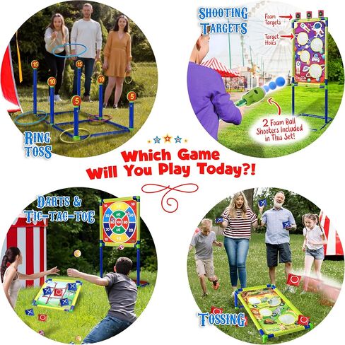 Carnival Games for Kids - Yard Games Include: Ring Toss, Beanbag, Ball Shooting Target Game, Ladder Toss, Darts Board, Tic Tac Toe, Birthday Party Activities, Portable Backyard Outdoor Games for Kids in Saudi Arabia