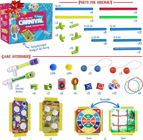 Carnival Games for Kids - Yard Games Include: Ring Toss, Beanbag, Ball Shooting Target Game, Ladder Toss, Darts Board, Tic Tac Toe, Birthday Party Activities, Portable Backyard Outdoor Games for Kids in Saudi Arabia