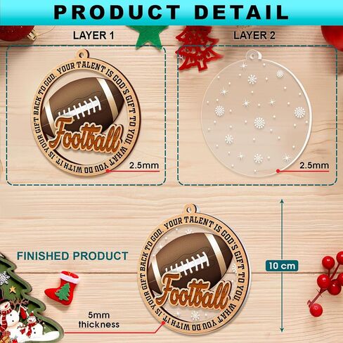 Football Ornament, Football Ornaments for Christmas Tree, 2 Layer Wood & Acrylic Christmas Ornament 2024, Football Lover Onament, Football Ornament Lover Gift, Friendship Football Christmas Ornament in Kuwait