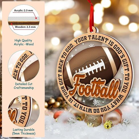 Football Ornament, Football Ornaments for Christmas Tree, 2 Layer Wood & Acrylic Christmas Ornament 2024, Football Lover Onament, Football Ornament Lover Gift, Friendship Football Christmas Ornament in Kuwait