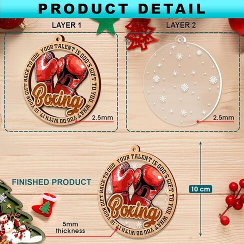 زخرفة كرة القدم، زينة كرة القدم لشجرة عيد الميلاد، زينة عيد الميلاد من الخشب والأكريليك بطبقتين 2024، زينة لمحبي كرة القدم، هدية لمحبي زينة كرة القدم، زينة عيد الميلاد لكرة القدم الصداقة in Kuwait