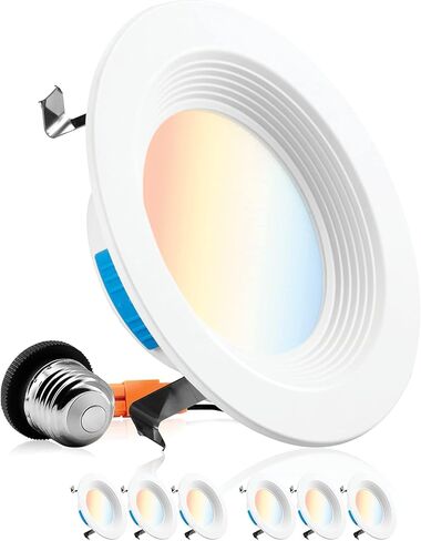 PARMIDA (6 Pack) 4 Inch 5CCT LED Recessed Lighting, Dimmable, 9W, 650LM, 2700K/3000K/4000K/5000K/6000K 5 Color Selectable, Baffle Trim Retrofit Can Light, Wet Rated, ETL & Energy Star Certified in Saudi Arabia