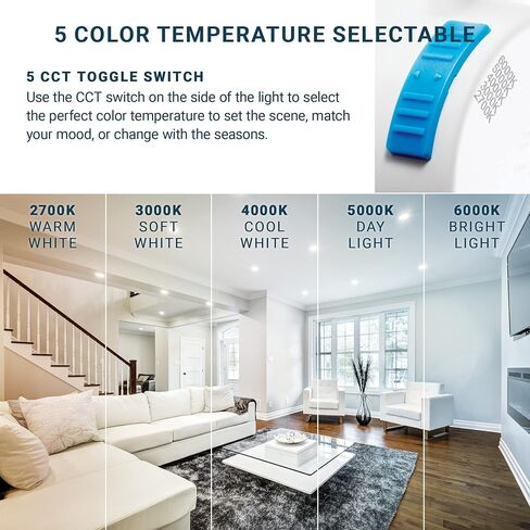 PARMIDA (6 Pack) 4 Inch 5CCT LED Recessed Lighting, Dimmable, 9W, 650LM, 2700K/3000K/4000K/5000K/6000K 5 Color Selectable, Baffle Trim Retrofit Can Light, Wet Rated, ETL & Energy Star Certified in Saudi Arabia