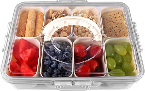 Divided Serving Tray with Lid and Handle, 8 Compartment Snackle Box Container, Portable Snack Tray, Clear Fruit, Nuts, Snack Box, Veggie Tray with Lid, Snackle Box for Picnic, Travel in Saudi Arabia