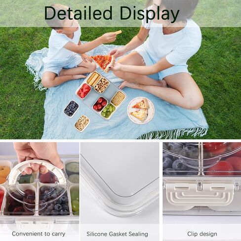 Divided Serving Tray with Lid and Handle, 8 Compartment Snackle Box Container, Portable Snack Tray, Clear Fruit, Nuts, Snack Box, Veggie Tray with Lid, Snackle Box for Picnic, Travel in Saudi Arabia