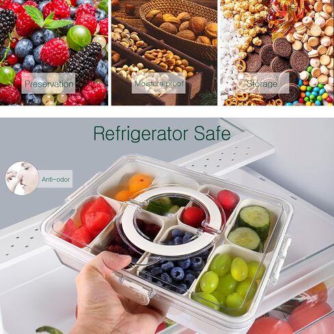 Divided Serving Tray with Lid and Handle, 8 Compartment Snackle Box Container, Portable Snack Tray, Clear Fruit, Nuts, Snack Box, Veggie Tray with Lid, Snackle Box for Picnic, Travel in Saudi Arabia