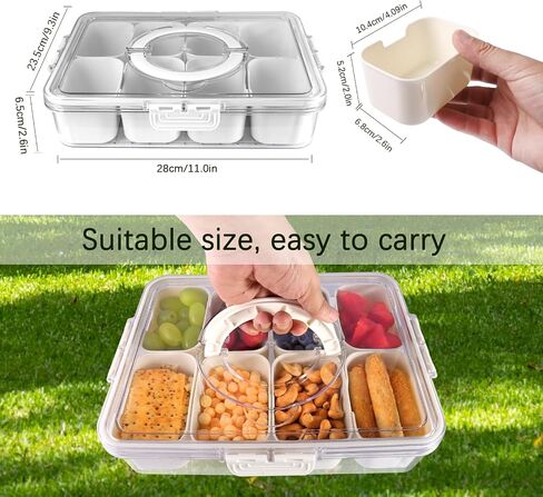 Divided Serving Tray with Lid and Handle, 8 Compartment Snackle Box Container, Portable Snack Tray, Clear Fruit, Nuts, Snack Box, Veggie Tray with Lid, Snackle Box for Picnic, Travel in Saudi Arabia