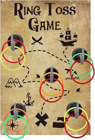 Libima 18 Pcs Pirate Hook Ring Toss Games Set Includes 1 Pirate Game Board 5 Captain Hooks 12 Plastic Toss Rings Indoor Outdoor Game Gifts for Pirate Theme Party Decorations and Supplies in Saudi Arabia
