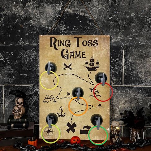 Libima 18 Pcs Pirate Hook Ring Toss Games Set Includes 1 Pirate Game Board 5 Captain Hooks 12 Plastic Toss Rings Indoor Outdoor Game Gifts for Pirate Theme Party Decorations and Supplies in Saudi Arabia