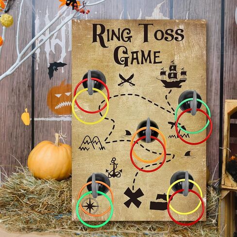Libima 18 Pcs Pirate Hook Ring Toss Games Set Includes 1 Pirate Game Board 5 Captain Hooks 12 Plastic Toss Rings Indoor Outdoor Game Gifts for Pirate Theme Party Decorations and Supplies in Saudi Arabia