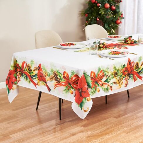 Kadut Christmas Ribbon Tablecloth (60 x 102 Inch) for 6 Foot Rectangle Tables, Heavy Duty Fabric, Stain Proof Xmas Ribbon Table Cloth for Harvest, Holiday, and Fall, & Christmas Dinner. in Kuwait