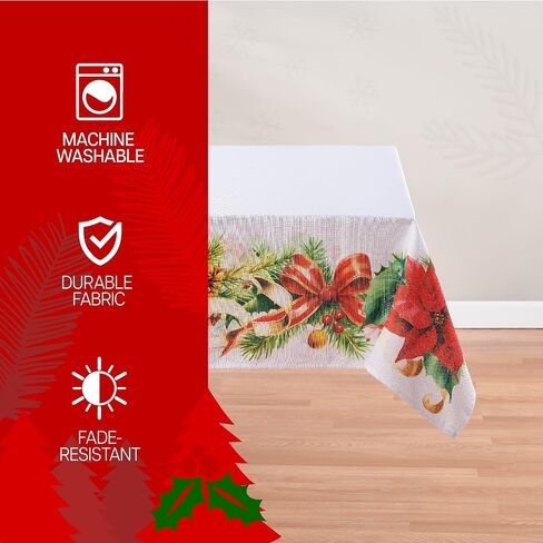 Kadut Christmas Ribbon Tablecloth (60 x 102 Inch) for 6 Foot Rectangle Tables, Heavy Duty Fabric, Stain Proof Xmas Ribbon Table Cloth for Harvest, Holiday, and Fall, & Christmas Dinner. in Kuwait