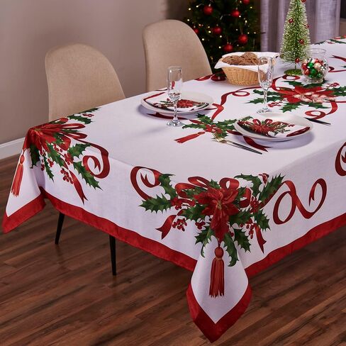 Kadut Christmas Ribbon Tablecloth (60 x 102 Inch) for 6 Foot Rectangle Tables, Heavy Duty Fabric, Stain Proof Xmas Ribbon Table Cloth for Harvest, Holiday, and Fall, & Christmas Dinner. in Kuwait