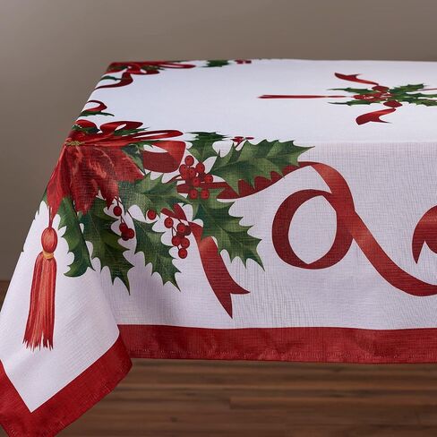 Kadut Christmas Ribbon Tablecloth (60 x 102 Inch) for 6 Foot Rectangle Tables, Heavy Duty Fabric, Stain Proof Xmas Ribbon Table Cloth for Harvest, Holiday, and Fall, & Christmas Dinner. in Kuwait