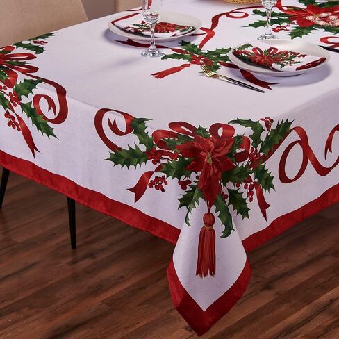 Kadut Christmas Ribbon Tablecloth (60 x 102 Inch) for 6 Foot Rectangle Tables, Heavy Duty Fabric, Stain Proof Xmas Ribbon Table Cloth for Harvest, Holiday, and Fall, & Christmas Dinner. in Kuwait