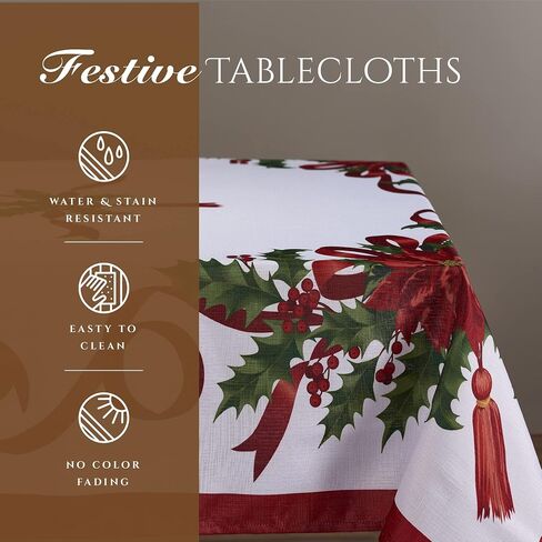 Kadut Christmas Ribbon Tablecloth (60 x 102 Inch) for 6 Foot Rectangle Tables, Heavy Duty Fabric, Stain Proof Xmas Ribbon Table Cloth for Harvest, Holiday, and Fall, & Christmas Dinner. in Kuwait