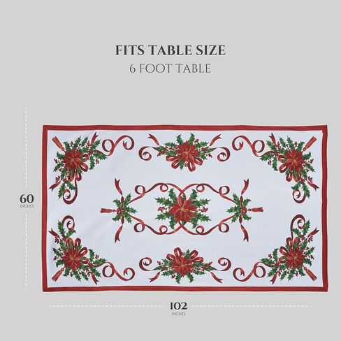 Kadut Christmas Ribbon Tablecloth (60 x 102 Inch) for 6 Foot Rectangle Tables, Heavy Duty Fabric, Stain Proof Xmas Ribbon Table Cloth for Harvest, Holiday, and Fall, & Christmas Dinner. in Kuwait