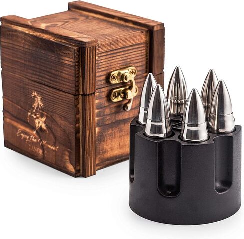Whiskey Stones Large 6 Laser Engraved Stainless Steel Silver Chillers with Revolver Barrel Base Reusable Chilling Rocks Stone Ice Cubes Birth Day Gift Set for Father's Day, Military Man in Saudi Arabia