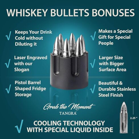 Whiskey Stones Large 6 Laser Engraved Stainless Steel Silver Chillers with Revolver Barrel Base Reusable Chilling Rocks Stone Ice Cubes Birth Day Gift Set for Father's Day, Military Man in Saudi Arabia