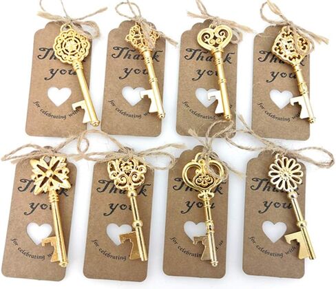 ALIMITOPIA 80pcs Skeleton Key Bottle Opener Bridal Shower Wedding Party Favor Souvenir Gift with Escort Tag and Jute Rope(Gold Tone) in Saudi Arabia