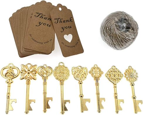 ALIMITOPIA 80pcs Skeleton Key Bottle Opener Bridal Shower Wedding Party Favor Souvenir Gift with Escort Tag and Jute Rope(Gold Tone) in Saudi Arabia