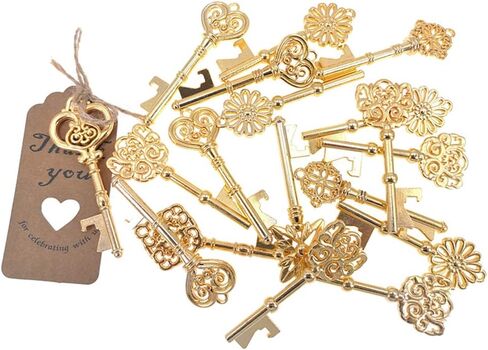 ALIMITOPIA 80pcs Skeleton Key Bottle Opener Bridal Shower Wedding Party Favor Souvenir Gift with Escort Tag and Jute Rope(Gold Tone) in Saudi Arabia