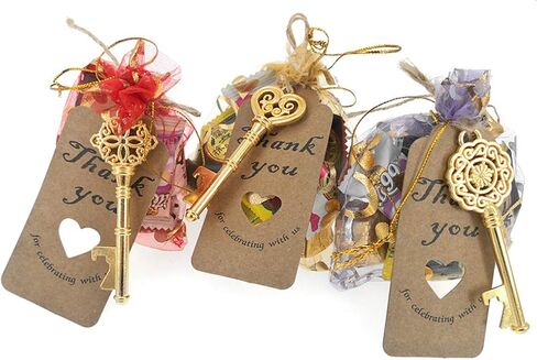 ALIMITOPIA 80pcs Skeleton Key Bottle Opener Bridal Shower Wedding Party Favor Souvenir Gift with Escort Tag and Jute Rope(Gold Tone) in Saudi Arabia