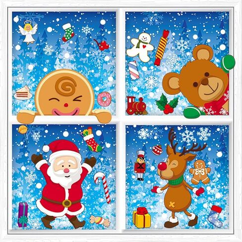 Christmas Window Clings Decorations-Gingerbread Man Santa Claus Snowman Xmas Window clings for Glass Windows,Home Kids Party Decorations,Christmas Window clings Reusable(6 Sheets) in Kuwait