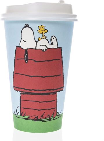 Graphique Disposable Travel Cups | Snoopy Doghouse Design | Set of 12 | Includes Cups, Lids, & Sleeves | Hot Coffee, Chocolate, Tea | Cold Beverages | Drinks to Go | 16 oz in Saudi Arabia