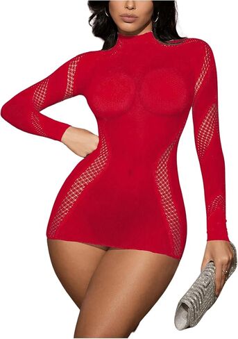 MakeMeChic Women's Long Sleeve Bodycon Mini Dress Hollow Out Sheer Mesh Cover Up Dress in Saudi Arabia