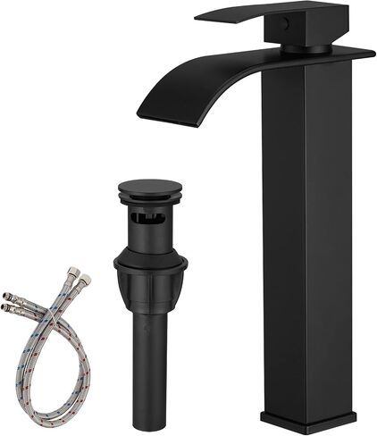 Homvacious Brushed Nickel Bathroom Faucet Waterfall Stainless Steel Single Hole Bathroom Vanity Sink Faucet Single Handle with Pop Up Drain and Deck Plate RV Lavatory Basin Mixer Tap in Saudi Arabia