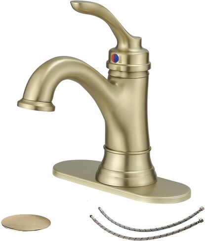 BWE Brushed Gold Bathroom Faucet Single Handle Bathroom Faucet 1 Hole Gold Faucet for Bathroom Vanity Sink with Pop Up Drain Assembly and Faucet Supply Lines Commercial Lavatory RV Mixer Tap in Saudi Arabia