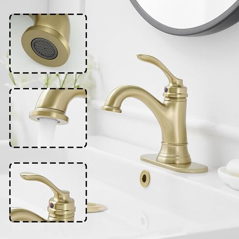 BWE Brushed Gold Bathroom Faucet Single Handle Bathroom Faucet 1 Hole Gold Faucet for Bathroom Vanity Sink with Pop Up Drain Assembly and Faucet Supply Lines Commercial Lavatory RV Mixer Tap in Saudi Arabia