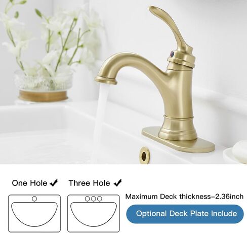 BWE Brushed Gold Bathroom Faucet Single Handle Bathroom Faucet 1 Hole Gold Faucet for Bathroom Vanity Sink with Pop Up Drain Assembly and Faucet Supply Lines Commercial Lavatory RV Mixer Tap in Saudi Arabia