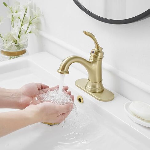 BWE Brushed Gold Bathroom Faucet Single Handle Bathroom Faucet 1 Hole Gold Faucet for Bathroom Vanity Sink with Pop Up Drain Assembly and Faucet Supply Lines Commercial Lavatory RV Mixer Tap in Saudi Arabia