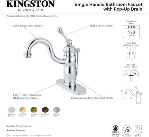 Kingston Brass KB1405BL Victorian Mono Block Lavatory Faucet, Oil Rubbed Bronze in Kuwait