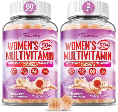 Multivitamin Gummies for Women 50 Plus - with Omega 3, Coenzyme Q10, Iron, Calcium, Zinc, Vitamin A, C, D3, E, K2, B Complex, Folate - Multi Vitamins & Minerals for Energy, Immunity, Eye, Skin in Saudi Arabia